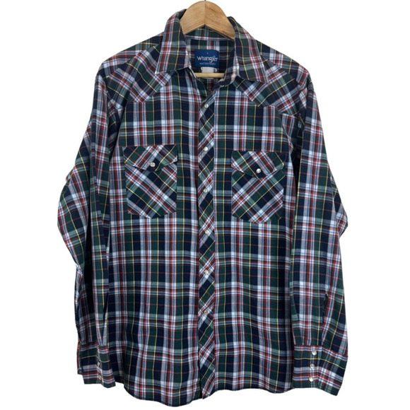 Wrangler Western Shirt Men's Size L Pearl Snap Plaid Check Country Fit L/S - Picture 1 of 4